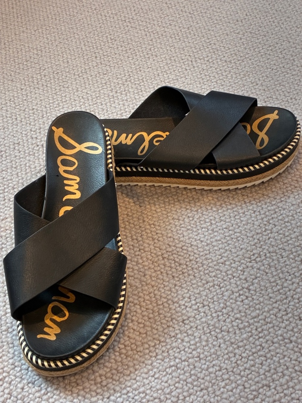 Sam Edelman Crisscrossed Espadrille Slides, Black, Size 8